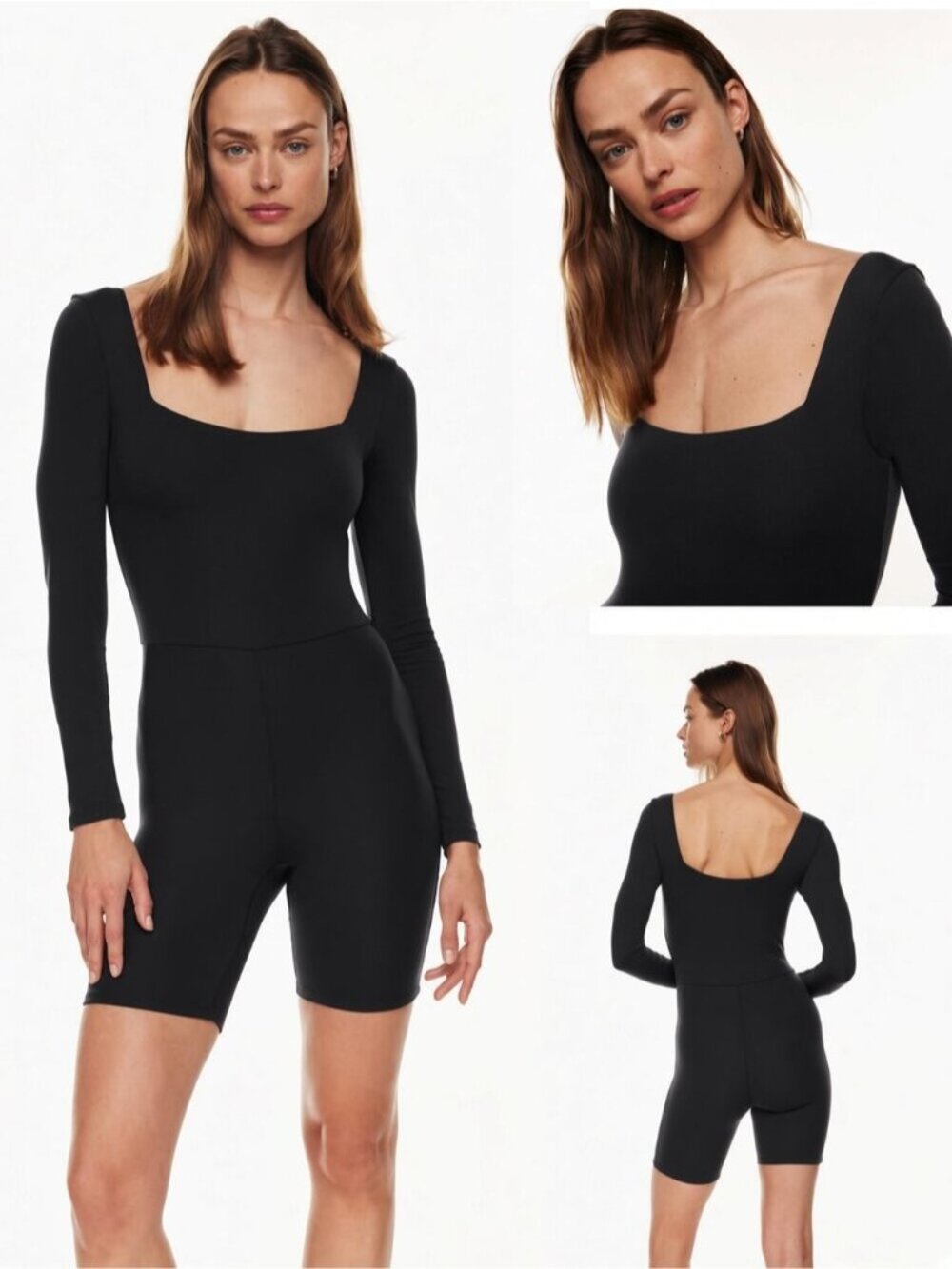 BABATON Aritzia Contour Squareneck Longsleeve Romper Size Small Black